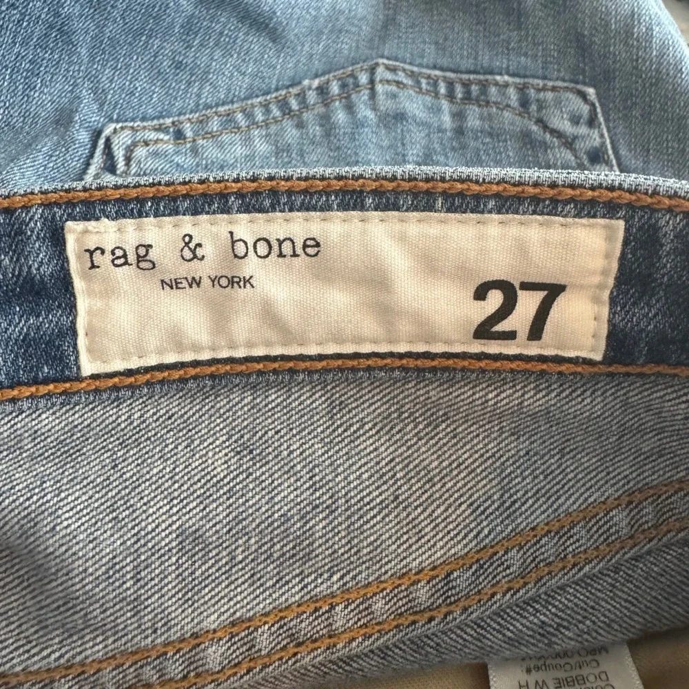 Rag & Bone Dre Low Rise Slim Boyfriend‎ Jeans Distressed Frayed Hem Blue Size 27